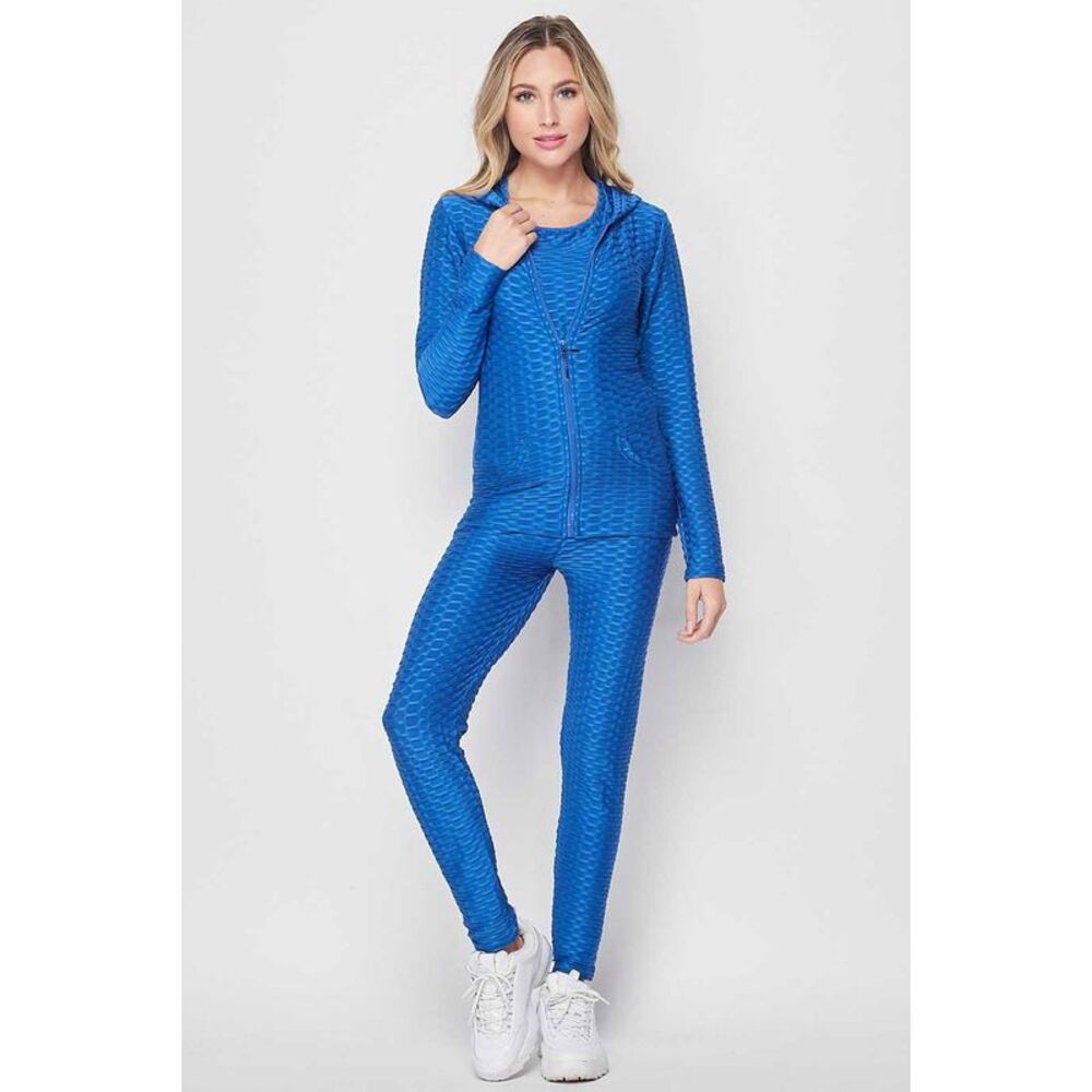 World of Leggings 3 Piece Scrunch Butt Leggings Tank Top and Hooded Jacket Set